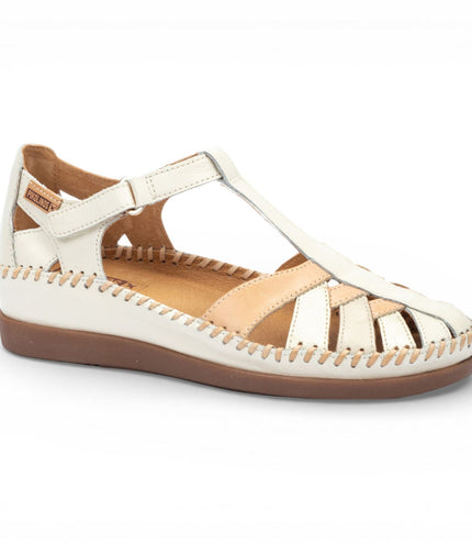 Pikolinos Women's White Leather Semi-Open Wedge Sandal Shoes - Cadaques