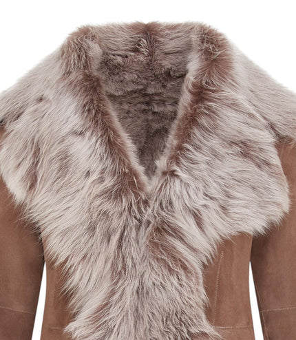Women's Taupe Sheepskin Toscana Shearling Suede Leather Jacket - Noir