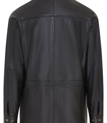 Mens Soft Italian Leather Parka Coat-Winnipeg - Black