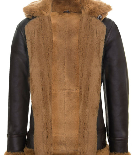 Mens Hooded Sheepskin Leather B3 Flying Jacket-Columbus - Brown Ginger