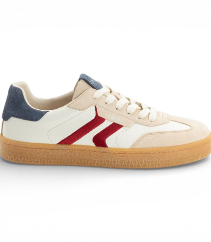 Tamaris Men's Off White Leather Red Stripe Trainer Sneaker Shoes