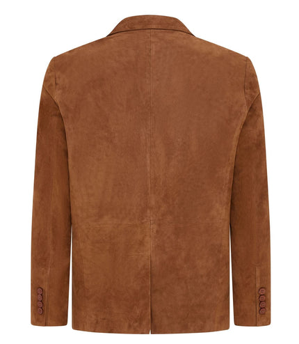 Mens Suede Blazer Jacket Soft Real Italian Leather Fitted Vintage Coat - Tan