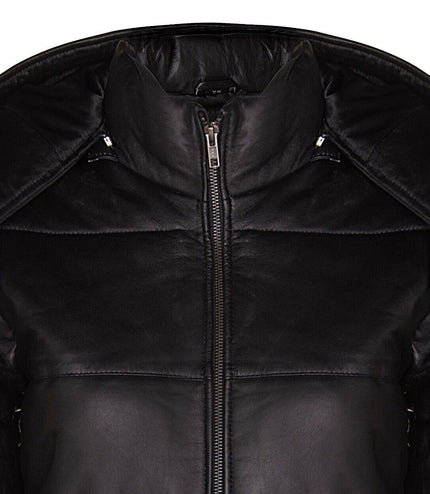 Womens Puffer Leather Bomber Jacket-Ajax