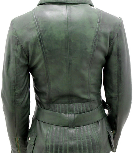 Womens Long Leather Biker Jacket-Quito - Grey