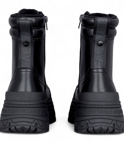 Buffalo Womens Black Chunky Platform Lace Up Mid High Combat Boots - Fusion