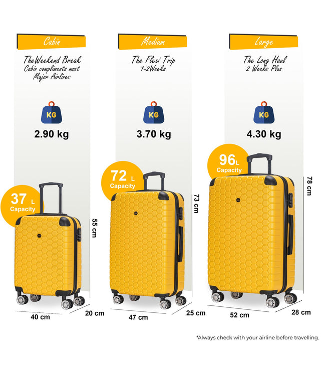 Noda Set of 3 Hard Shell Suitcase in Yellow