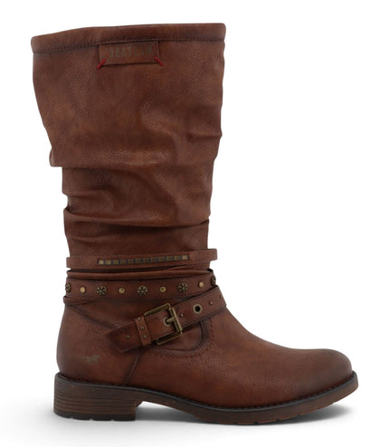 Womens Cognac Brown Faux Leather Mid-Calf Slouch Riding Boots - M0052003