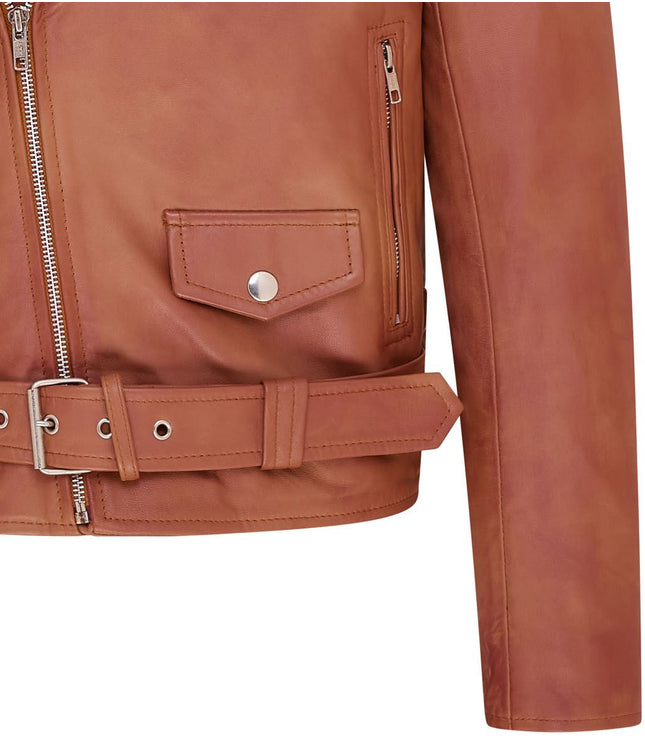 Mens Retro Brando Quilted Leather Biker Jacket Vintage Motorcycle Style - Tan