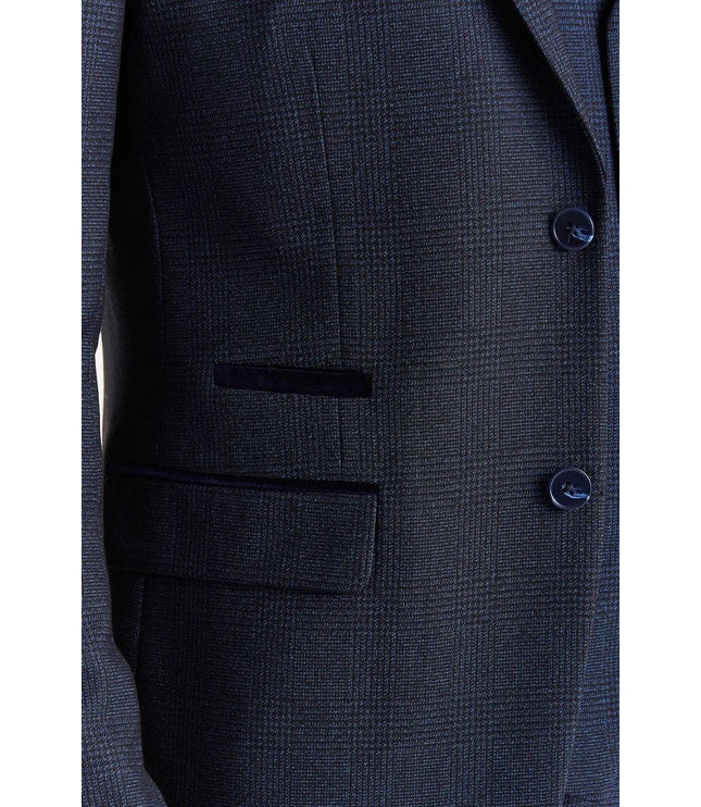 Men's Navy 3 Piece Prince Of Wales Formal Suit