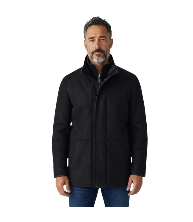 Mens Black Leather Funnel Neck Collar Coat Jacket - Thomas