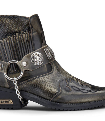 Mens Olive Snakeskin Winklepicker Cowboy Leather Ankle Boots