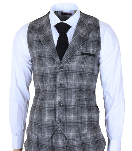 Men's Formal Grey Tweed  3 Piece Check Vintage Gatsby Style Suit
