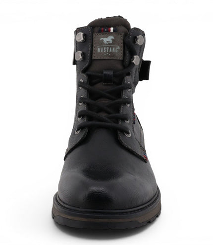 Mustang Men's Black Faux Leather Winter Lace-Up Ankle Boots - M0021001
