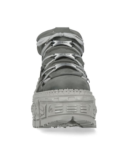 New Rock M-106Wall-C63 Grey Leather Urban Gothic Ankle Boots
