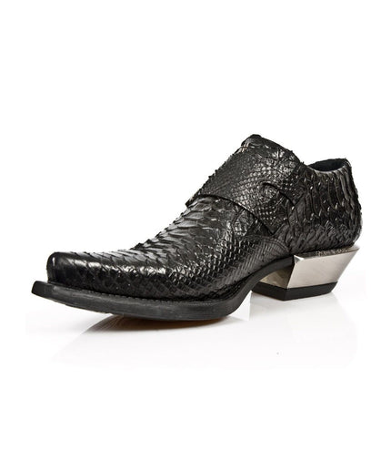 New Rock Embossed Python Black Leather Buckled Shoes-7934-S2
