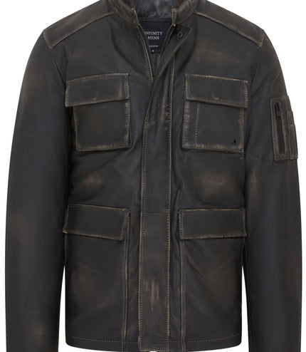 Men's Black Vintage Lamb Leather Safari Parka Jacket Coat