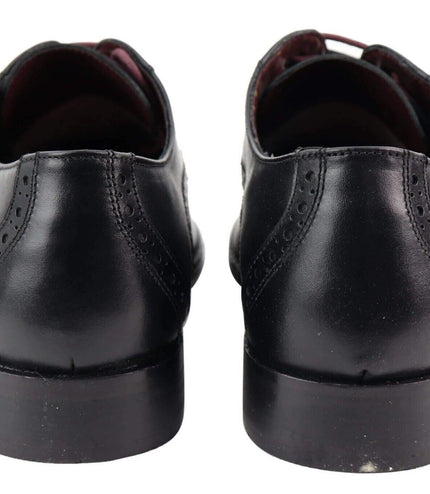 Mens Classic Oxford Brogue Derby Shoes In Black Leather