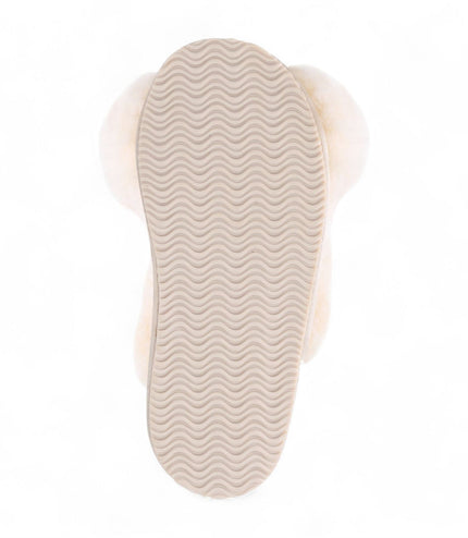 Women's Sheepskin Slippers Beige Warm Winter Fur Crossover - Snowbelle