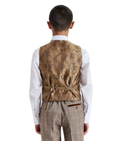 Boys Brown Tailored Fit Tweed 3 Piece Formal Suit - Harris