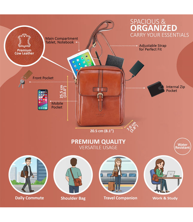 Genuine Leather Tan Vintage Crossbody Messenger Travel Bag - Ashby