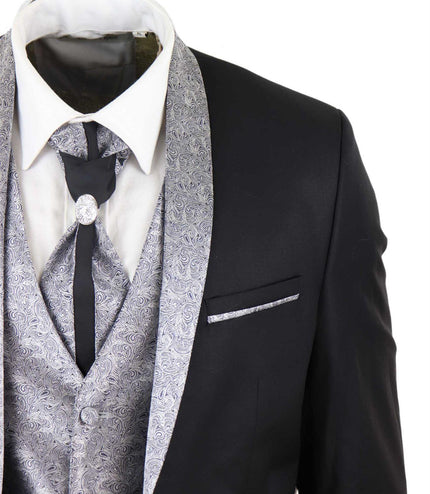 Men's 4 Piece Black Tailored Wedding Suit