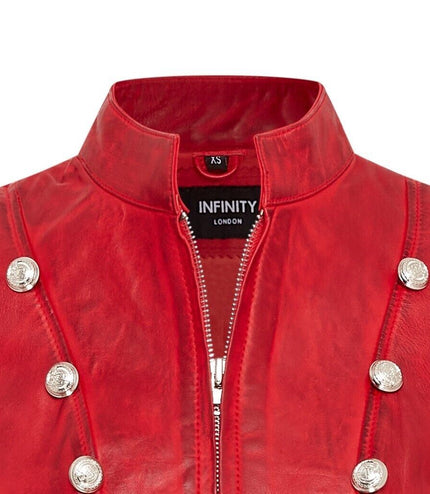 Womens Gothic Full Length Edwardian Leather Coat - Atlanta - Red