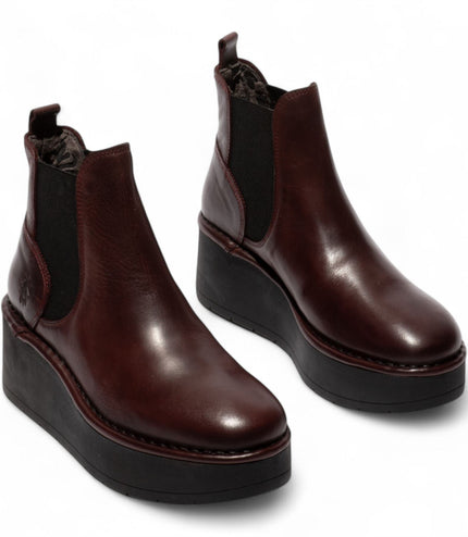 Fly London Womens Wine Red Hely268 Chelsea Leather Ankle Pull-On Platform Comfort Boots