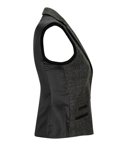 Womens Tweed 1920s Herringbone Charcoal Waistcoat