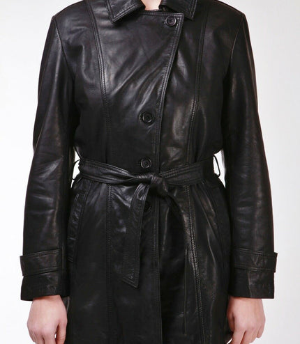 Womens 3/4 Length Trench Coat-Ranchi - Black