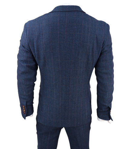 Mens Blue Tweed Check 3-Piece Suit