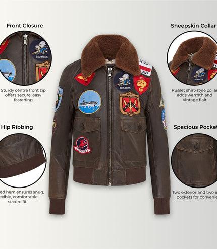Mens A2 Top Gun Leather Bomber Jacket-Camborne - Brown