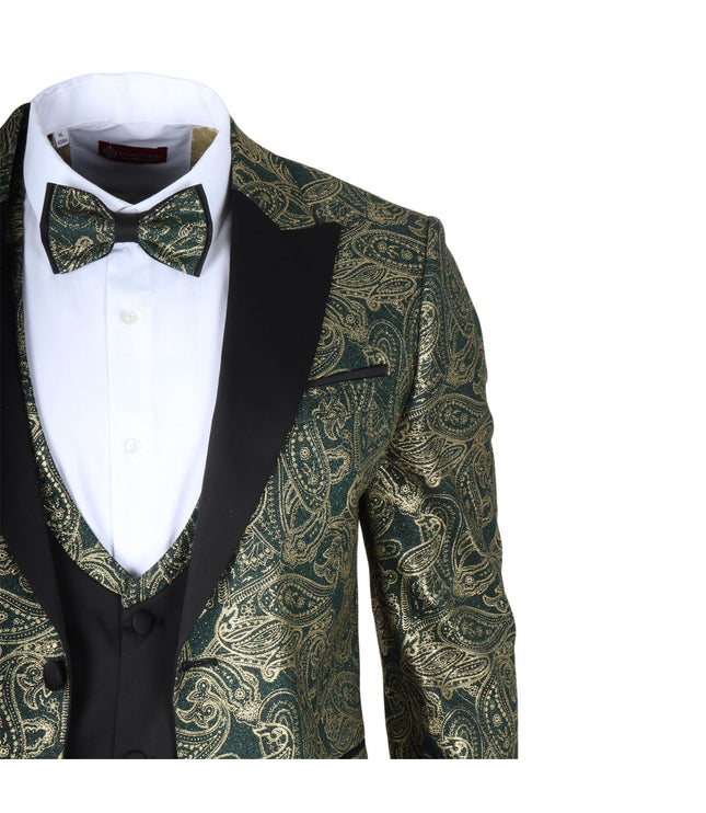 Men's 4 Piece Green Paisley Wedding Suit Tailor Fit