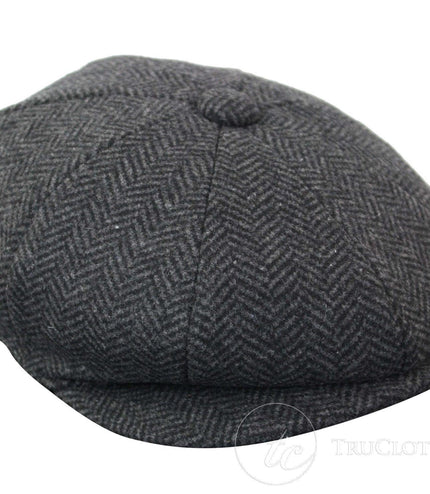 Mens Peaky Blinders Charcoal Tweed Gatsby Flat Baker Hat