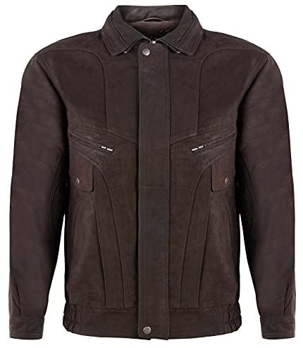 Mens Classic Harrington Bomber Leather Jacket-Minsk - Brown