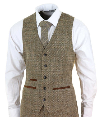 Mens 3 Piece Brown Tweed Check Vintage Retro Suit