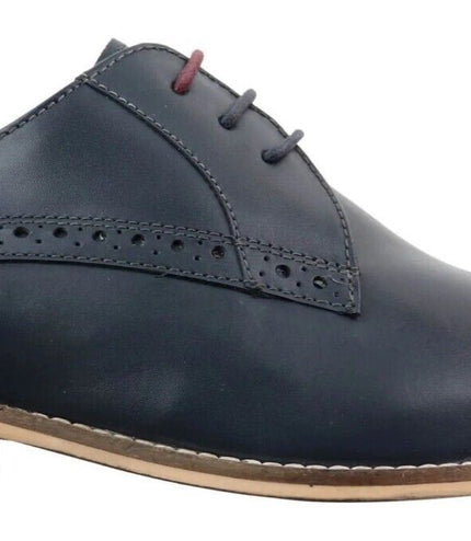 Mens Classic Oxford Brogue Derby Shoes In Navy Blue Leather