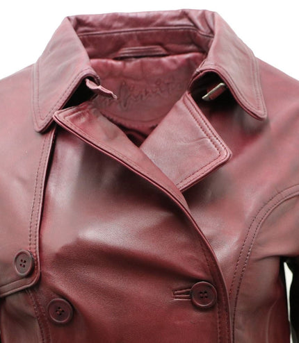 Womens Nappa Leather Trench Coat-Mosul - Burgundy