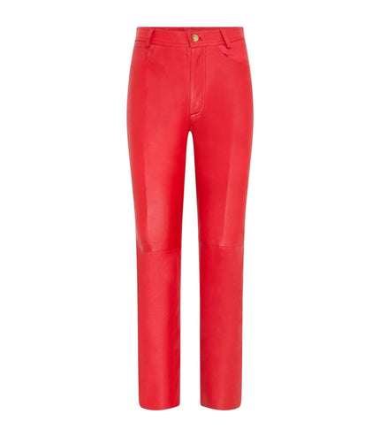 Womens Red Lamb Leather 501 Biker Jeans - Ankara