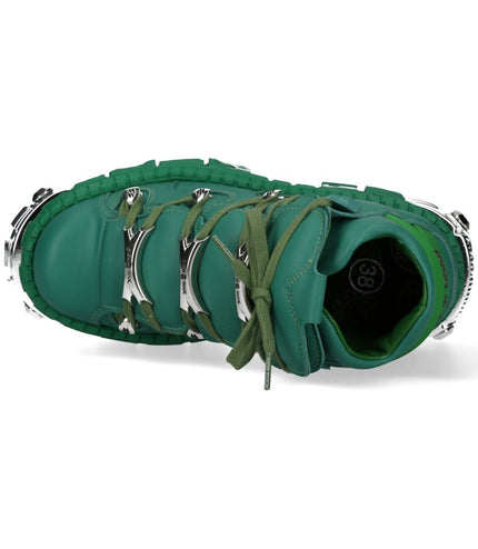 New Rock M-106Wall-C29 Metallic Green Leather Gothic Ankle Boots