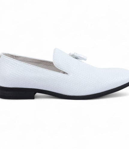 Men's White Formal Tassel Loafers Slip-On Leather Shoes