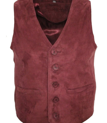 Mens Classic Goat Suede Leather Waistcoat-Norwich - Burgundy