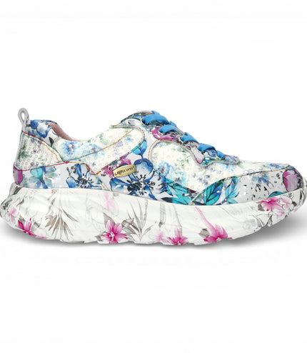 Laura Vita Women's Sofiao 07 Blue Pink Floral Leather Trainers Platform Sneaker Shoes