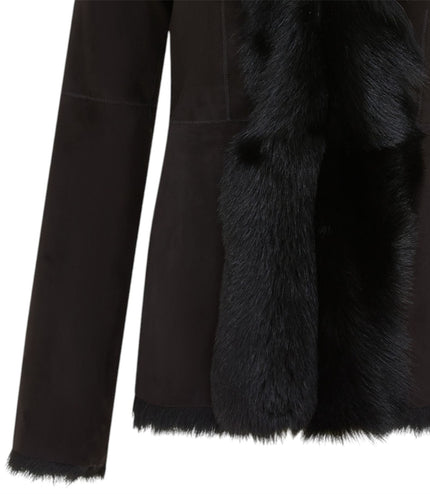 Women's Black Sheepskin Toscana Shearling Suede Leather Jacket - Noir