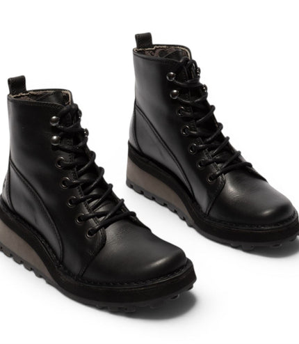 Fly London Womens Black Leather Lace-Up Ankle Boots - HAZI147