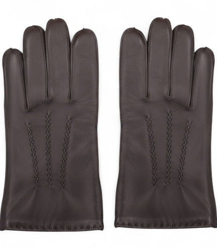 Men's Brown Italian Leather Warm Wool Lining Winter Stich Design Gloves - M-LGV-205