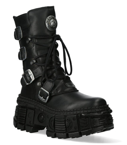 New Rock Mid-Calf Leather Goth Boots-WALL373-S5