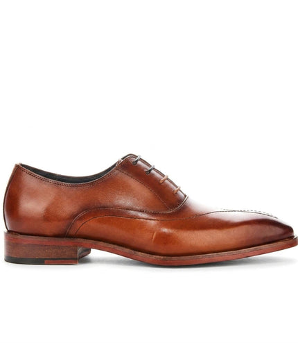 Justin Reess Men's Tan Leather Cross-Stitch Toe Cap Oxford Shoes - Jett