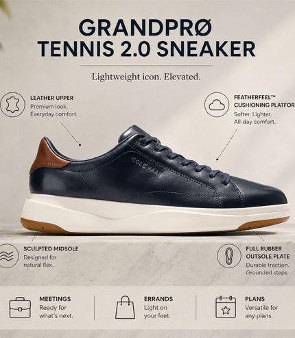 Cole Haan Men's GrandPro Luxe Mile Trainer Blue Leather Sneakers - C42754