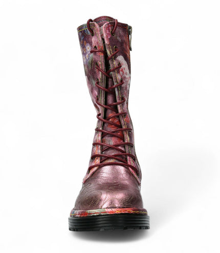 Laura Vita Incaso-18 Burgundy Floral Womens Gothic Victorian Leather High Boots