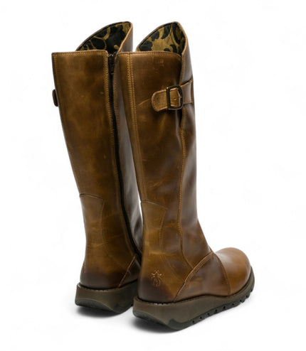 Fly London Womens Camel Brown MOL 2 Leather Wedge Heel Knee High Zip Up Boots